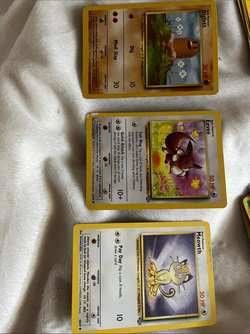 Trading Card - Eevee, Diglett, Meowth (Yellow Borders)
